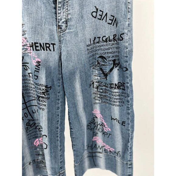 Drama Jeans Graffiti Crop Jeans Size 13 Distressed Juniors - Picture 3 of 13